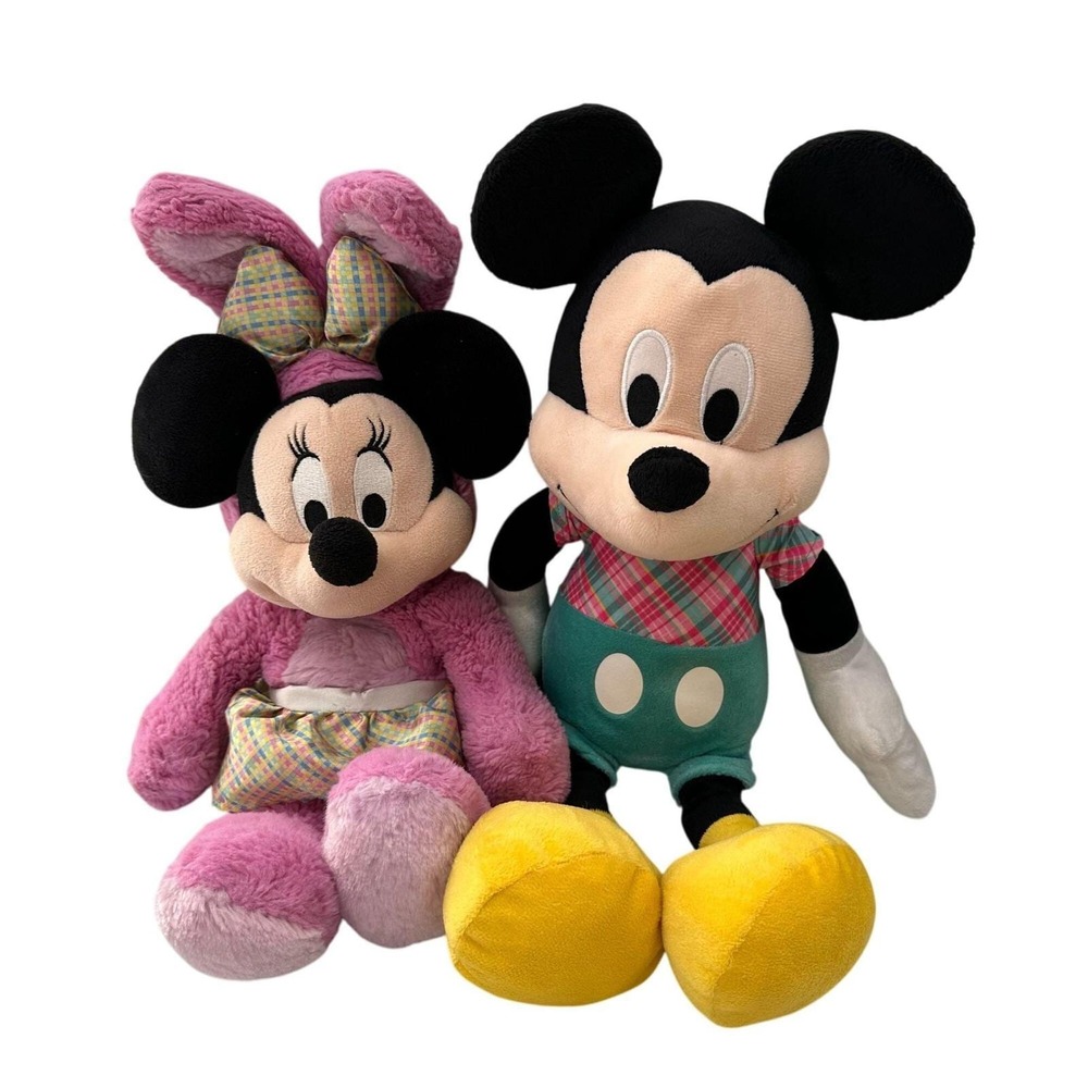 Disney Minnie & Mickey Mouse Easter Plush Set‎ 20" Spring Bunny Plaid Pastel